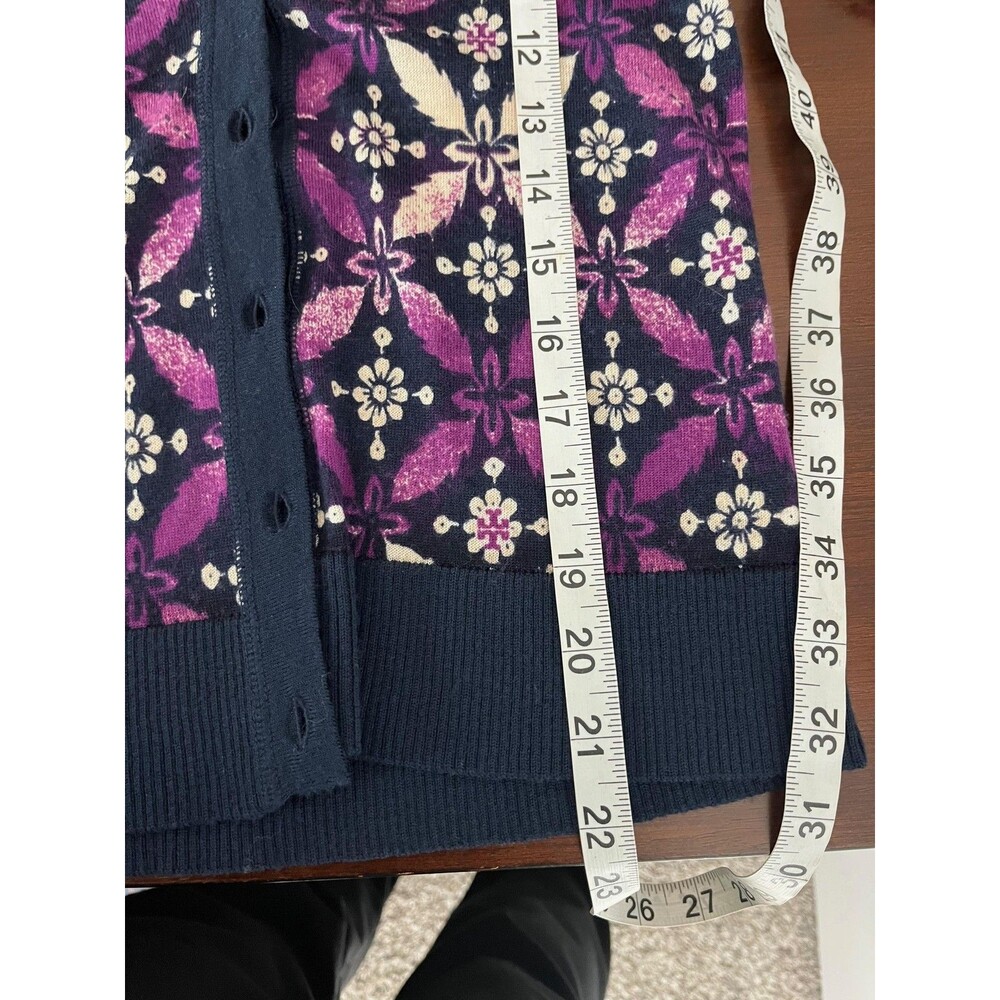 Tory Burch Cardigan Sweater Womens Small Blue Floral Wool Button Front Knit - Picture 8 of 8